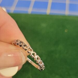 Silver Tone Heart Band Half Around Ring
